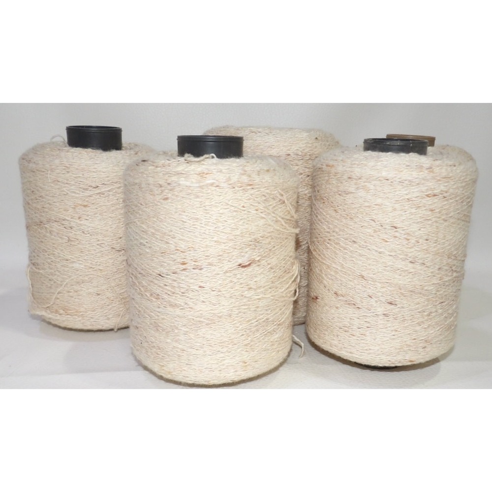 Lot of 5 Large Cones Cream Speckled Tweed Yarn for Knitting Weaving Crochet